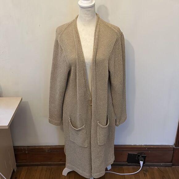 Signature Weekend tan long open long sleeve cardigan with one button Size L - Picture 2 of 11